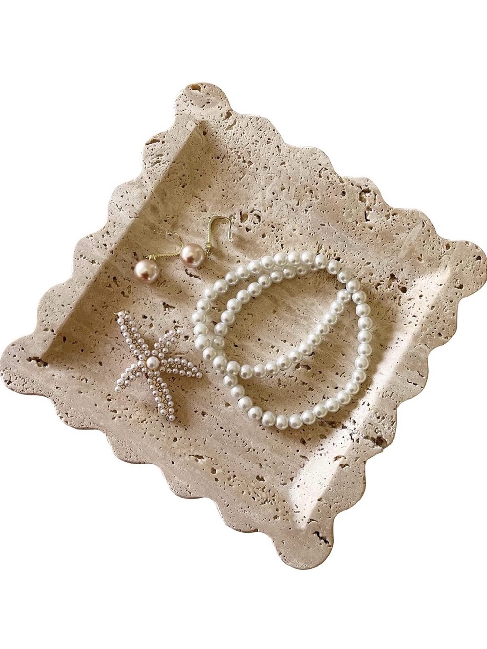 Vintage natural marble tray small ornaments scalloped tray handmade storagedish